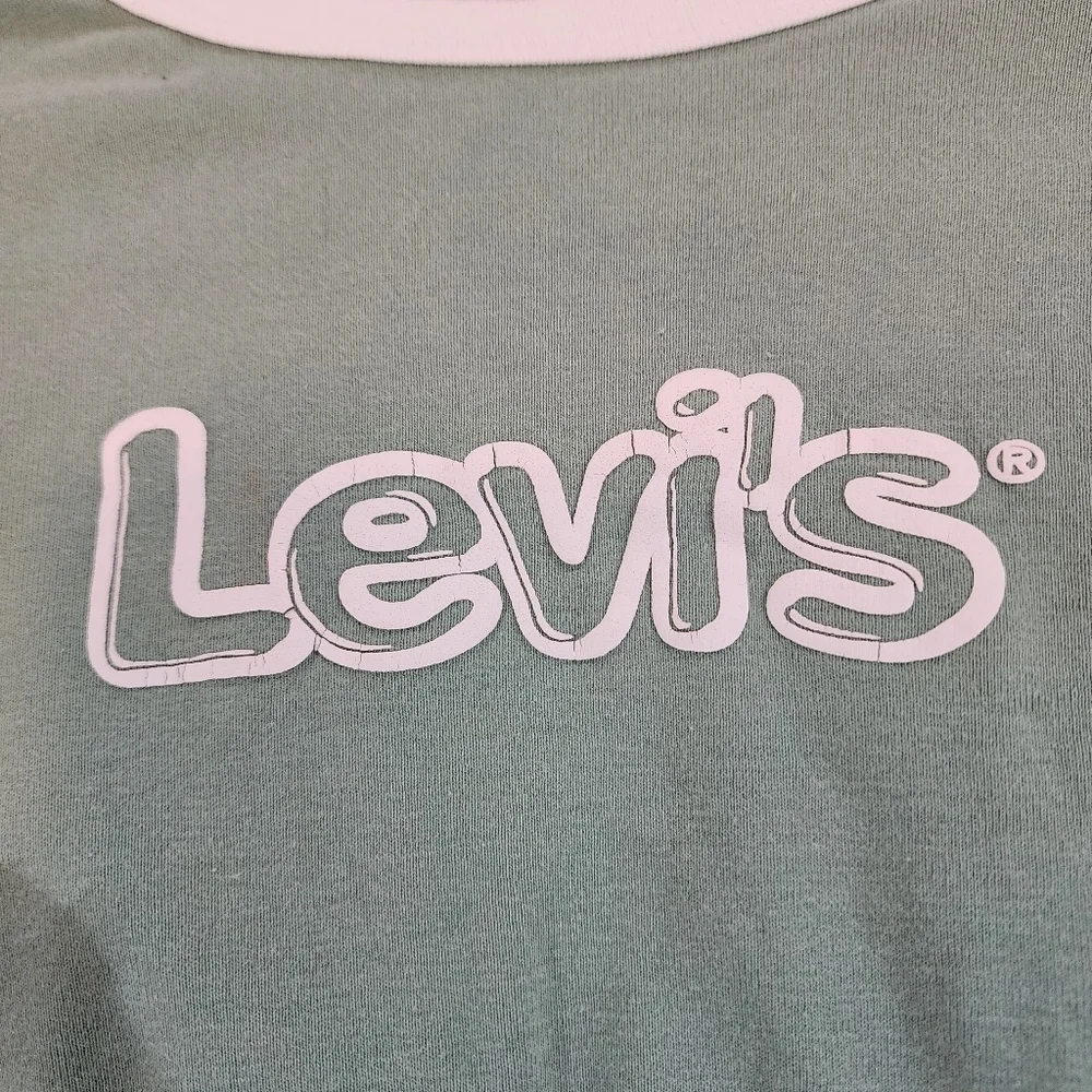 Levi's green and white crop top Short sleeve shirt Size L - Picture 8 of 9